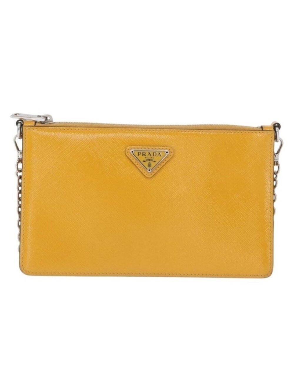 Authentic PRADA Chain Shoulder Bag Safiano leather Yellow Silver - Picture 7 of 16
